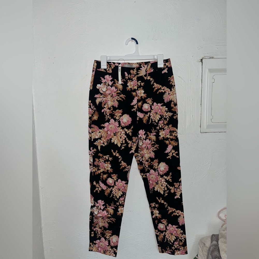 Floral Print Black Pants